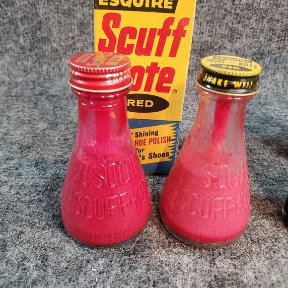 Vintage ESQUIRE SCUFF-KOTE & Patent LEATHER Dye Shoe Polish Bottles & Boxes - Picture 2 of 11